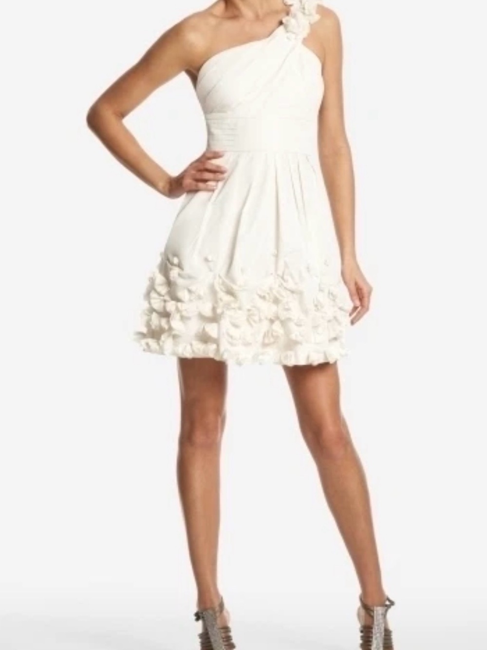 BCBG Maxazaria One-Shoulder White Floral Appliqué Mini Dress - Size 4